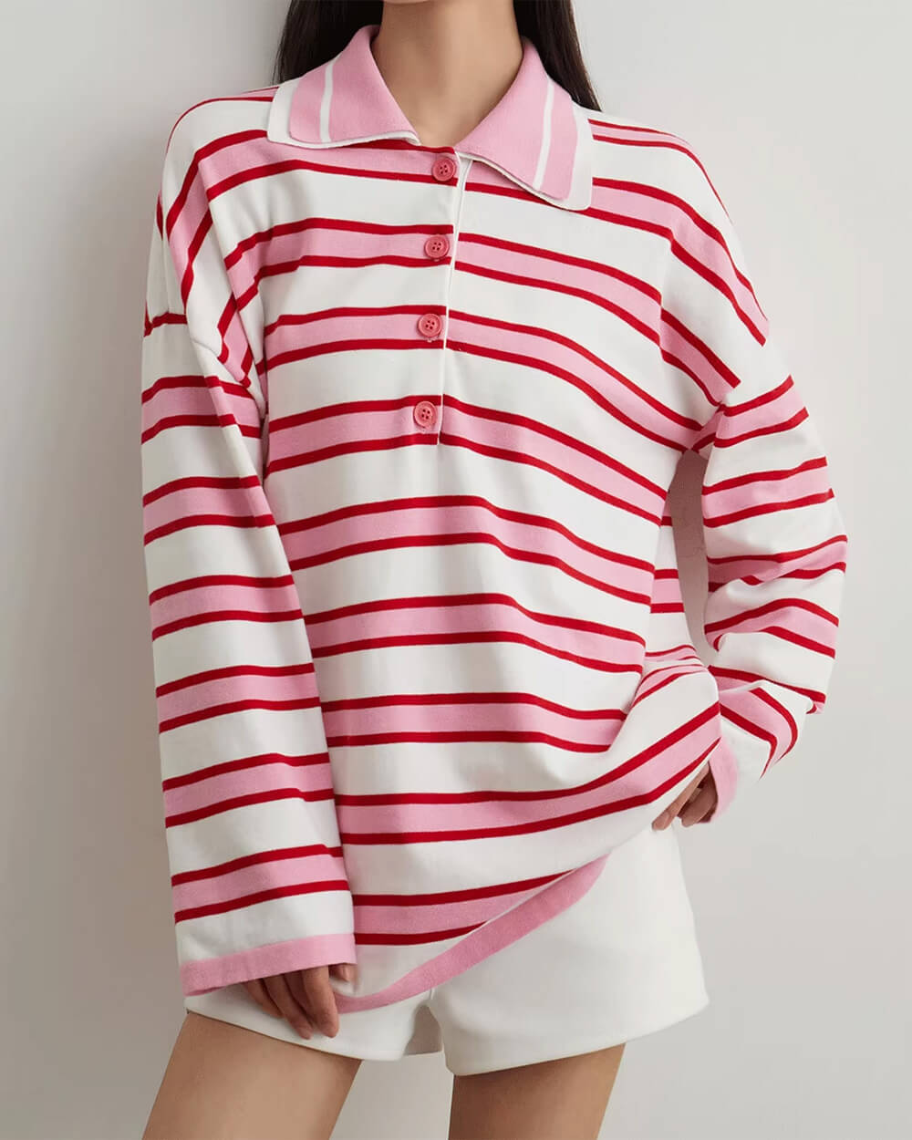 Cute Everyday Outfits, Outfit Inspo Casual Raspberry Ice Cream Stripe Oversized Polo Cute Everyday Outfits, Outfit Inspo Casual Raspberry Ice Cream Stripe Oversized Polo