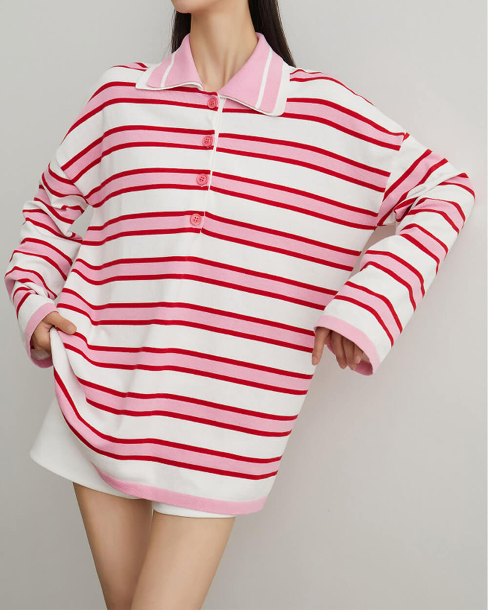 Cute Everyday Outfits, Outfit Inspo Casual Raspberry Ice Cream Stripe Oversized Polo Cute Everyday Outfits, Outfit Inspo Casual Raspberry Ice Cream Stripe Oversized Polo