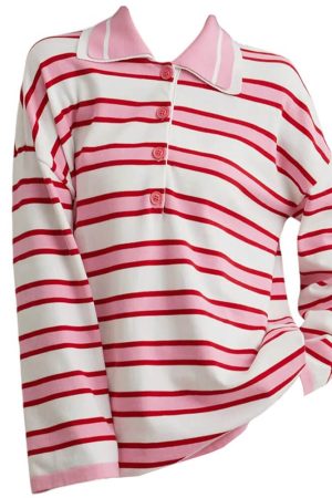 Cute Everyday Outfits, Outfit Inspo Casual Raspberry Ice Cream Stripe Oversized Polo