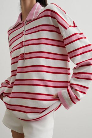 Cute Everyday Outfits, Outfit Inspo Casual Raspberry Ice Cream Stripe Oversized Polo