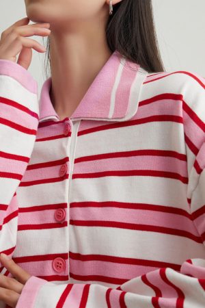 Cute Everyday Outfits, Outfit Inspo Casual Raspberry Ice Cream Stripe Oversized Polo