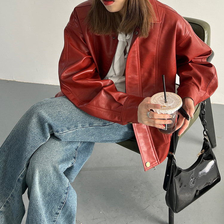 Cute Everyday Outfits, Outfit Inspo Casual Red Grunge Leather Jacket Cute Everyday Outfits, Outfit Inspo Casual Red Grunge Leather Jacket