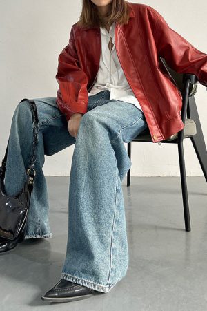 Cute Everyday Outfits, Outfit Inspo Casual Red Grunge Leather Jacket