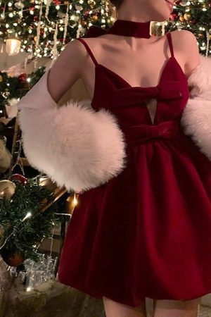 Cute Everyday Outfits, Outfit Inspo Casual Red Velvet Halter Dress