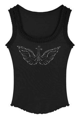 Cute Everyday Outfits, Outfit Inspo Casual Rhinestone Angel Wings Tank Top