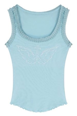 Cute Everyday Outfits, Outfit Inspo Casual Rhinestone Angel Wings Tank Top