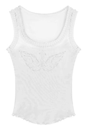 Cute Everyday Outfits, Outfit Inspo Casual Rhinestone Angel Wings Tank Top