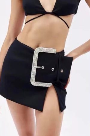 Cute Everyday Outfits, Outfit Inspo Casual Rhinestone Buckle Mini Skirt