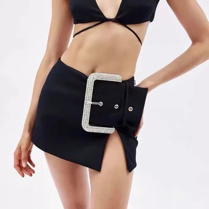 Cute Everyday Outfits, Outfit Inspo Casual Rhinestone Buckle Mini Skirt Cute Everyday Outfits, Outfit Inspo Casual Rhinestone Buckle Mini Skirt