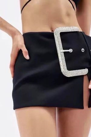 Cute Everyday Outfits, Outfit Inspo Casual Rhinestone Buckle Mini Skirt