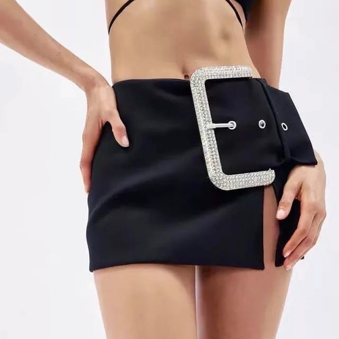 Cute Everyday Outfits, Outfit Inspo Casual Rhinestone Buckle Mini Skirt Cute Everyday Outfits, Outfit Inspo Casual Rhinestone Buckle Mini Skirt