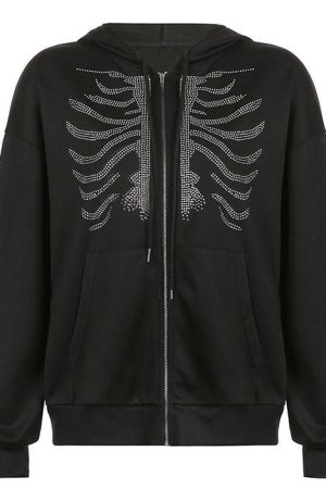 Cute Everyday Outfits, Outfit Inspo Casual Rhinestone Skeleton Hoodie