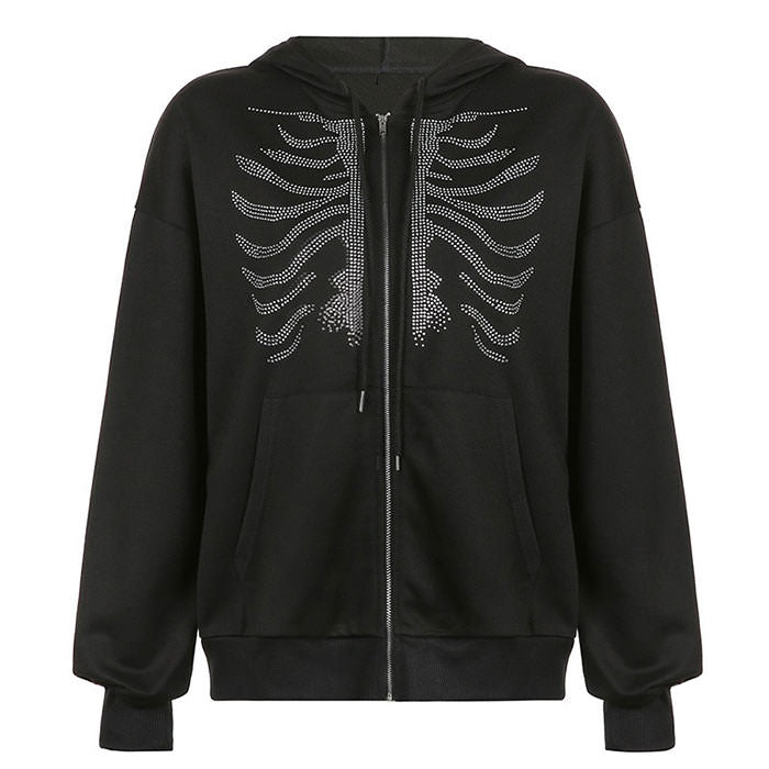 Cute Everyday Outfits, Outfit Inspo Casual Rhinestone Skeleton Hoodie