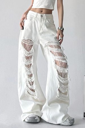 Cute Everyday Outfits, Outfit Inspo Casual Ripped Lace Baggy Jeans