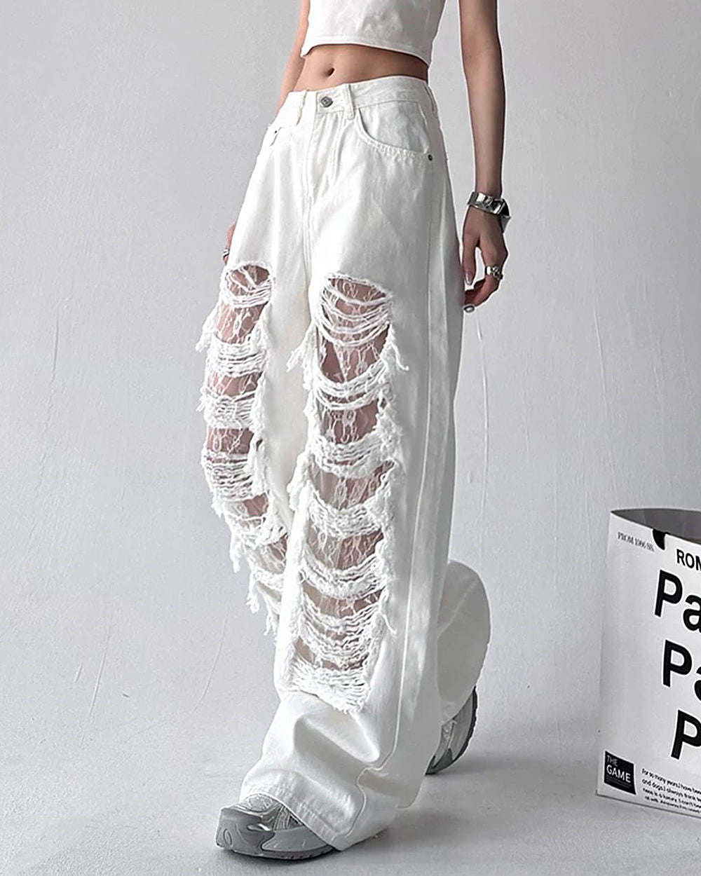 Cute Everyday Outfits, Outfit Inspo Casual Ripped Lace Baggy Jeans Cute Everyday Outfits, Outfit Inspo Casual Ripped Lace Baggy Jeans