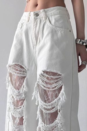 Cute Everyday Outfits, Outfit Inspo Casual Ripped Lace Baggy Jeans