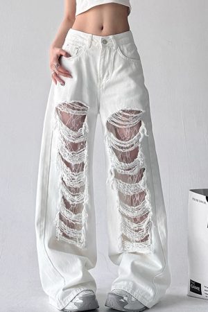 Cute Everyday Outfits, Outfit Inspo Casual Ripped Lace Baggy Jeans