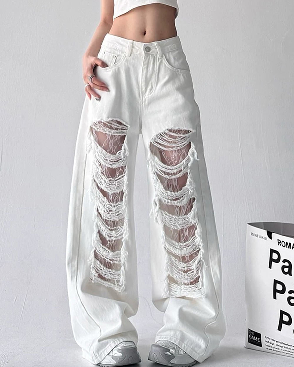 Cute Everyday Outfits, Outfit Inspo Casual Ripped Lace Baggy Jeans Cute Everyday Outfits, Outfit Inspo Casual Ripped Lace Baggy Jeans