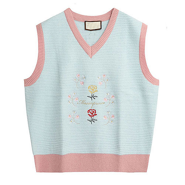 Cute Everyday Outfits, Outfit Inspo Casual Rose Embroidery Knit Vest Cute Everyday Outfits, Outfit Inspo Casual Rose Embroidery Knit Vest