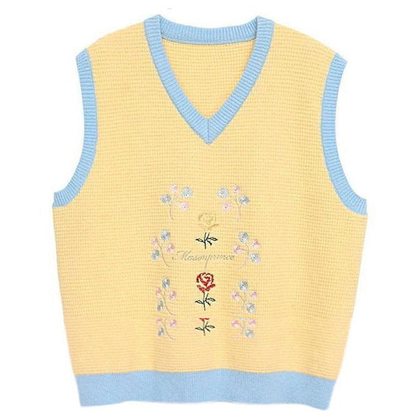 Cute Everyday Outfits, Outfit Inspo Casual Rose Embroidery Knit Vest