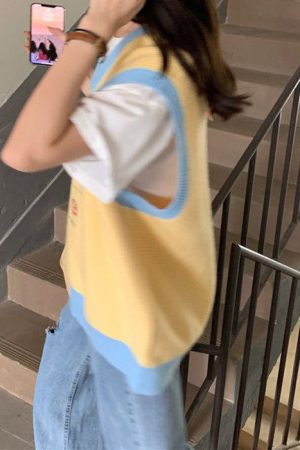 Cute Everyday Outfits, Outfit Inspo Casual Rose Embroidery Knit Vest