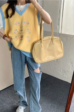 Cute Everyday Outfits, Outfit Inspo Casual Rose Embroidery Knit Vest