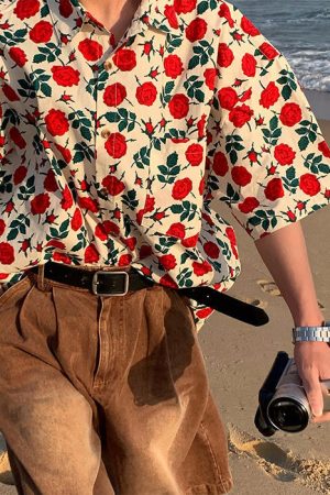 Cute Everyday Outfits, Outfit Inspo Casual Rose Embroidery Oversized Shirt