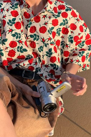 Cute Everyday Outfits, Outfit Inspo Casual Rose Embroidery Oversized Shirt