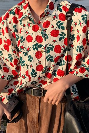 Cute Everyday Outfits, Outfit Inspo Casual Rose Embroidery Oversized Shirt