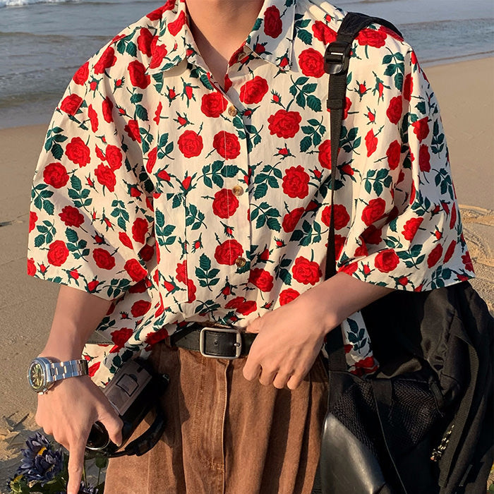 Cute Everyday Outfits, Outfit Inspo Casual Rose Embroidery Oversized Shirt