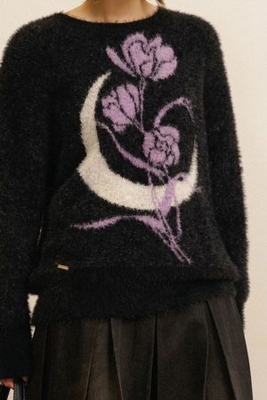 Cute Everyday Outfits, Outfit Inspo Casual Rose & Moon Print Sweater