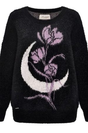 Cute Everyday Outfits, Outfit Inspo Casual Rose & Moon Print Sweater