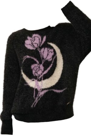 Cute Everyday Outfits, Outfit Inspo Casual Rose & Moon Print Sweater