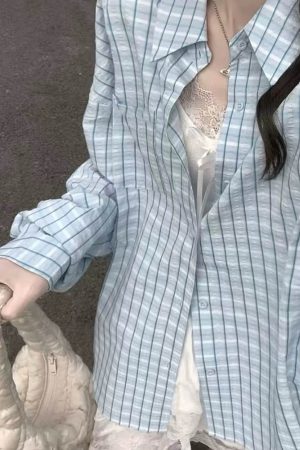 Cute Everyday Outfits, Outfit Inspo Casual Rue des Fleurs Pastel Plaid Loose Shirt