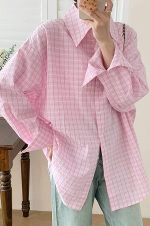 Cute Everyday Outfits, Outfit Inspo Casual Rue des Fleurs Pastel Plaid Loose Shirt