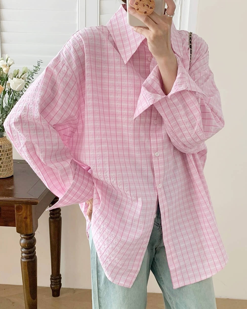 Cute Everyday Outfits, Outfit Inspo Casual Rue des Fleurs Pastel Plaid Loose Shirt Cute Everyday Outfits, Outfit Inspo Casual Rue des Fleurs Pastel Plaid Loose Shirt