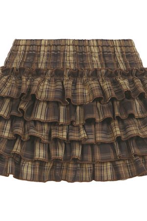 Cute Everyday Outfits, Outfit Inspo Casual Ruffle Tiered Plaid Mini Skirt