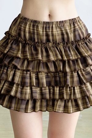 Cute Everyday Outfits, Outfit Inspo Casual Ruffle Tiered Plaid Mini Skirt