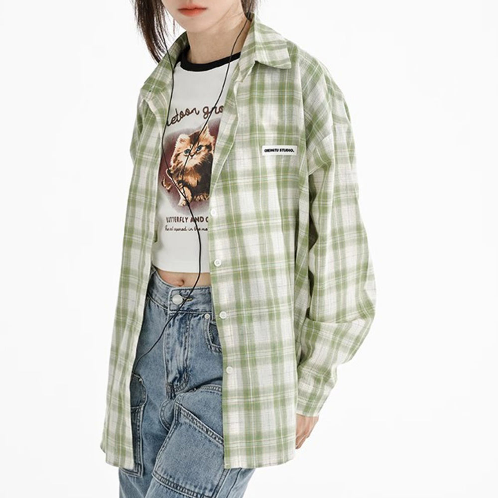 Cute Everyday Outfits, Outfit Inspo Casual Sage Green Plaid Oversized Shirt Cute Everyday Outfits, Outfit Inspo Casual Sage Green Plaid Oversized Shirt