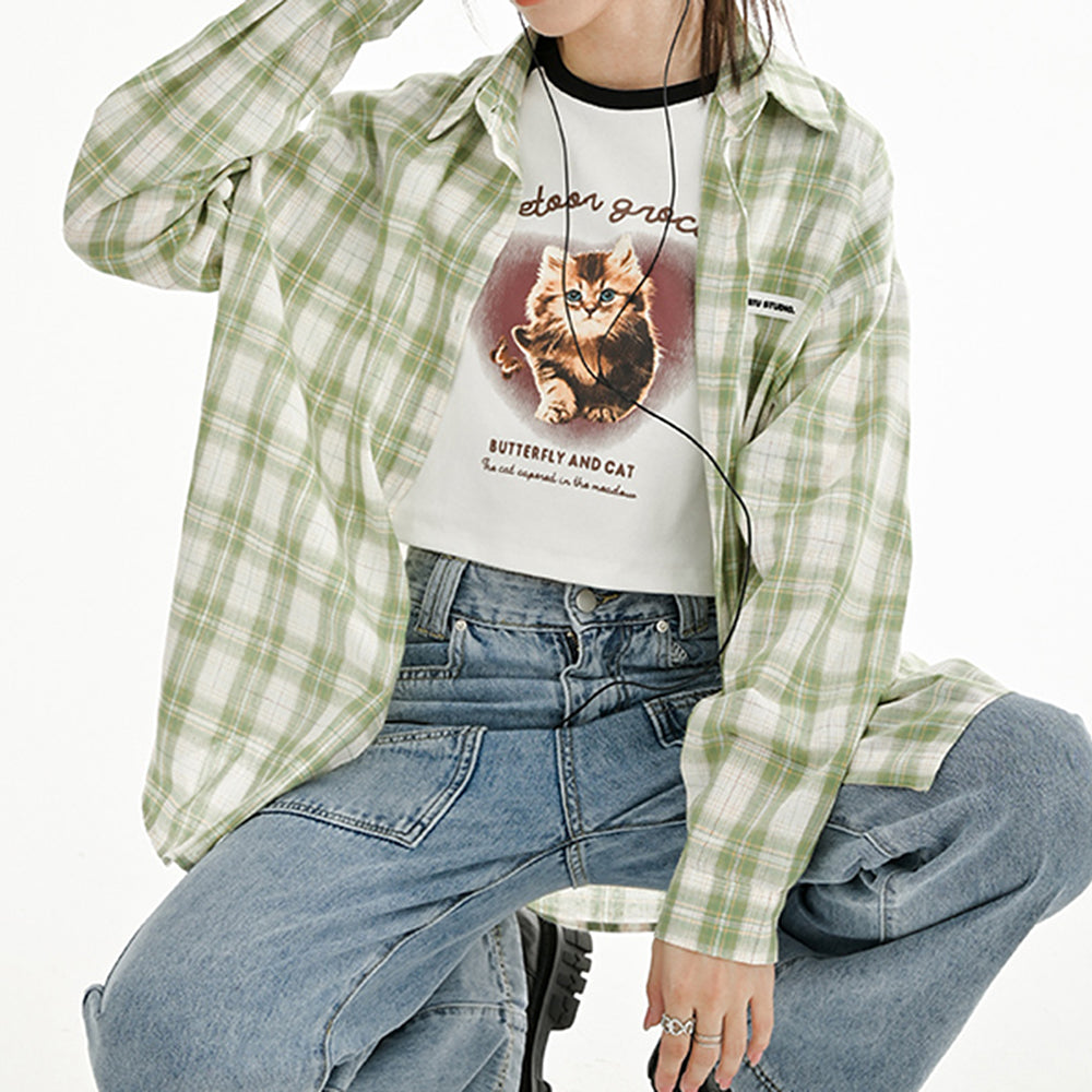Cute Everyday Outfits, Outfit Inspo Casual Sage Green Plaid Oversized Shirt Cute Everyday Outfits, Outfit Inspo Casual Sage Green Plaid Oversized Shirt