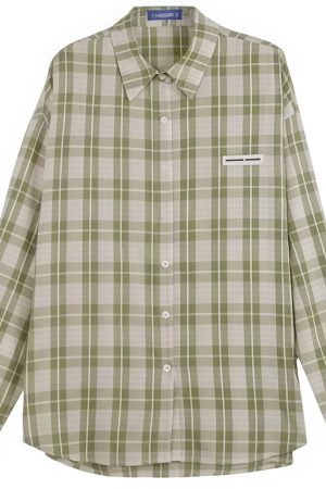 Cute Everyday Outfits, Outfit Inspo Casual Sage Green Plaid Oversized Shirt