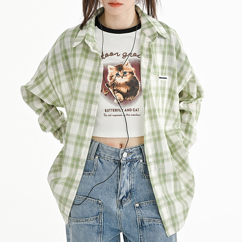 Cute Everyday Outfits, Outfit Inspo Casual Sage Green Plaid Oversized Shirt