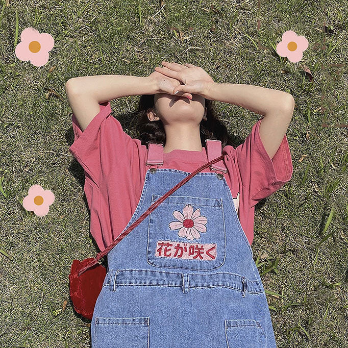 Cute Everyday Outfits, Outfit Inspo Casual Sakura Embroidery Dungaree Shorts Cute Everyday Outfits, Outfit Inspo Casual Sakura Embroidery Dungaree Shorts