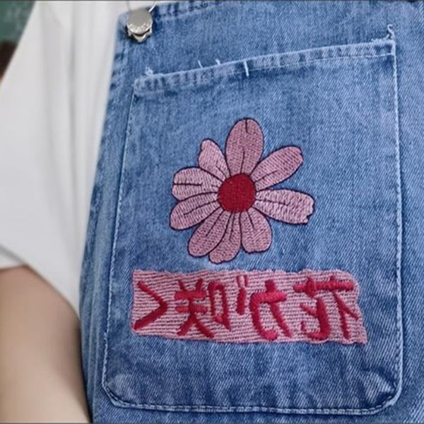 Cute Everyday Outfits, Outfit Inspo Casual Sakura Embroidery Dungaree Shorts Cute Everyday Outfits, Outfit Inspo Casual Sakura Embroidery Dungaree Shorts