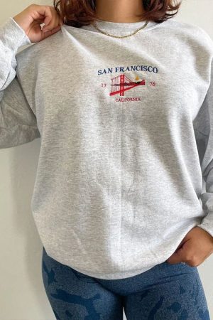Cute Everyday Outfits, Outfit Inspo Casual San Francisco Embroidery Sweatshirt