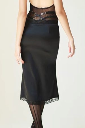 Cute Everyday Outfits, Outfit Inspo Casual Satin Coquette Bow Lace Midi Skirt