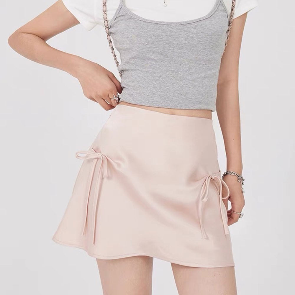 Cute Everyday Outfits, Outfit Inspo Casual Satin Mini Skirt with Bows Cute Everyday Outfits, Outfit Inspo Casual Satin Mini Skirt with Bows