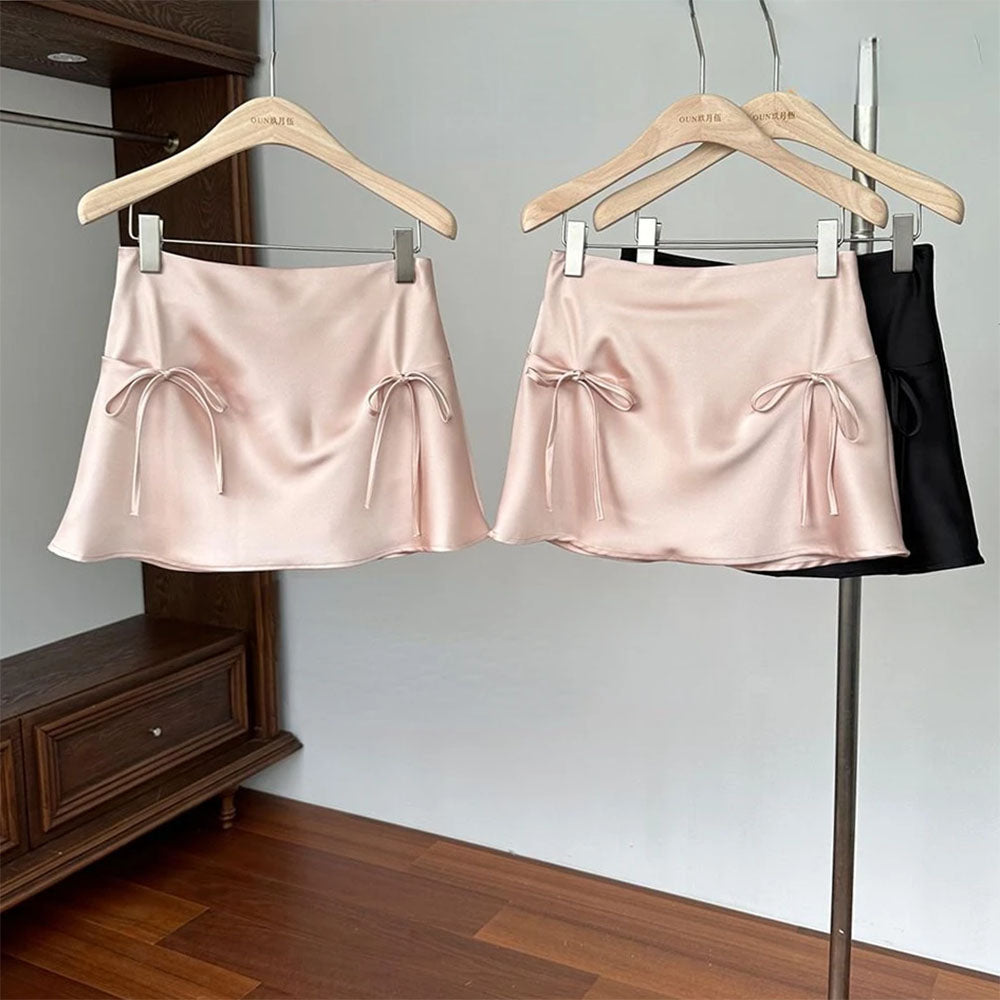Cute Everyday Outfits, Outfit Inspo Casual Satin Mini Skirt with Bows Cute Everyday Outfits, Outfit Inspo Casual Satin Mini Skirt with Bows