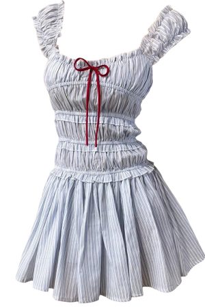 Cute Everyday Outfits, Outfit Inspo Casual Seaside Striped Ruffle Mini Dress