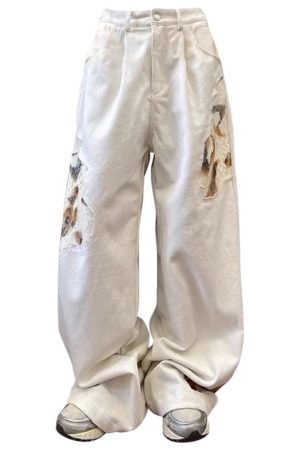 Cute Everyday Outfits, Outfit Inspo Casual Self Made Lace Detail Baggy Jeans